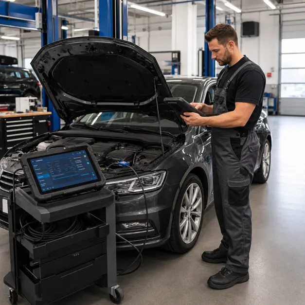 Mechanik provádějící diagnostiku vozidla